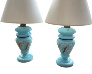 Blue Opaline Gilded Lamps