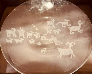 Signed Wagner etched drawings of animals large plate  14" diameter 
