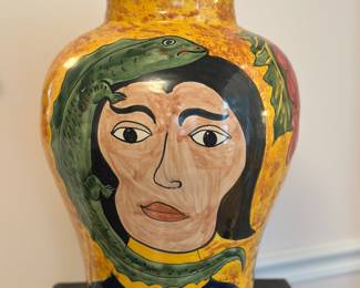 Artist Nanso , folk art, glazed ceramic vessel 17"T 