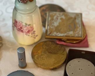Hat pins , vintage powder compacts 