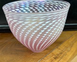 Kosta Boda pink white swirl bowl 