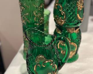 Antique Riverside Croesus pattern glass set 