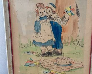 Johnny Gruelle framed Raggedy Ann and Andy watercolor 