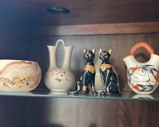 Native American pottery, Lenox Egyptian  Goddess figurines, pigeon forge pottery, Nemadji pottery 