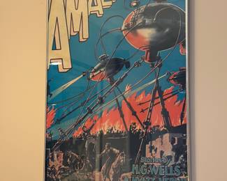 Amazing stories magazine 1927 by Frank R Paul war of the world's cover poster framed