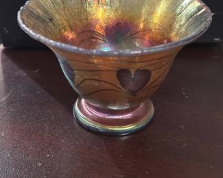 Iridescent art glass bowl by signed Lundberg