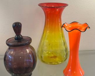 Franz Welz orange/blk rim vase, ombré amberin glass 