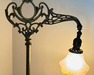 Art, deco, bridge floor lamp, art glass shade