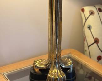 Brass table top lamp , tripod "paw" base