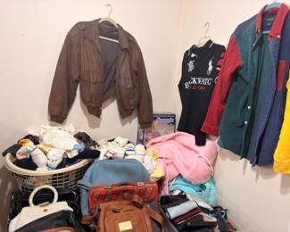 Men's clothing lot, leather jacket, vintage jackets, assorted clothing