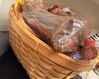 Wicker basket with assorted household items