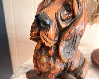 Carved wood cocker spaniel dog figurine