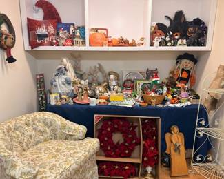 Holiday collectibles lot, Halloween and Christmas decorations, figurines, seasonal decor