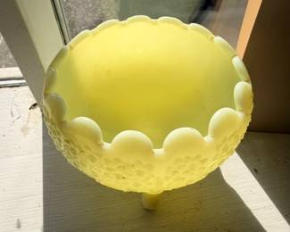 Fenton yellow hobnail glass ruffled edge compote bowl