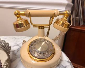 Vintage French-style rotary telephone, ivory and brass, decorative phone