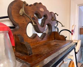 Antique carved wooden wall shelf bracket, Victorian ornate scrollwork