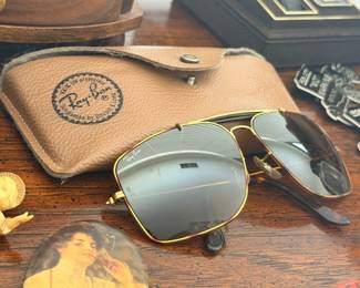 Vintage Ray-Ban aviator sunglasses with original leather case