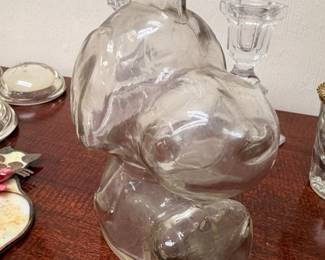 Clear glass bear figurine, glass decanter bottle, decorative glassware