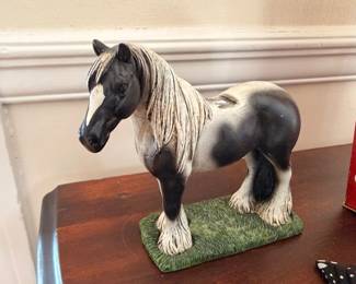Vintage ceramic Clydesdale horse figurine on green base