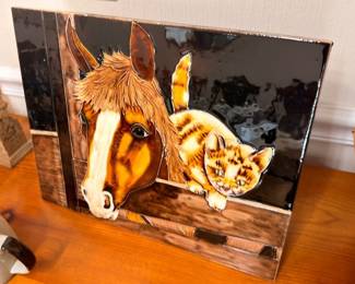 Original oil painting of two donkeys, unframed canvas board