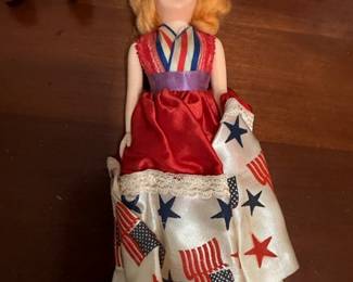Vintage patriotic doll in red white and blue stars and stripes dress, Americana collectible