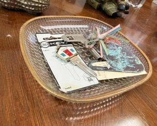 Hammered metal tray with vintage greeting cards and paper ephemera lot