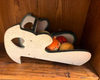 Folk art wooden cat cutout figurine, decorative shelf sitter