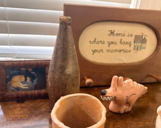 Decorative "Home is where you hang your memories" wall plaque, ceramic figurines, home decor lot