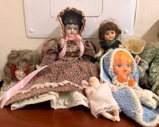 Vintage porcelain dolls and baby doll collection, assorted sizes