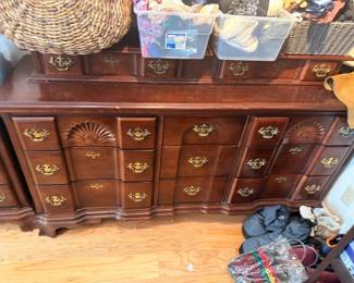 Cherry Chippendale style dresser with brass bail pulls, traditional colonial