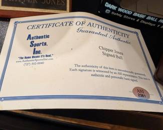 Chipper Jones signed baseball certificate of authenticity