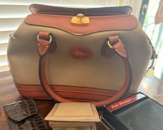 Dooney & Bourke all-weather leather handbag, tan with brown trim