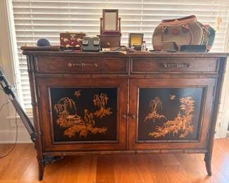 Antique chinoiserie sideboard cabinet with painted panels