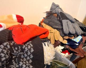 Winter accessories lot, knit gloves, scarves, hats, cold weather gear