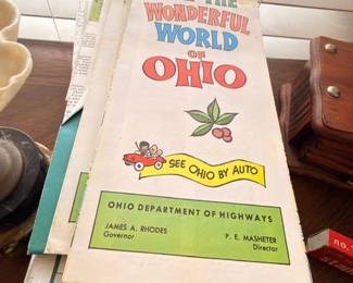 Vintage Ohio road map and travel ephemera, assorted paper goods