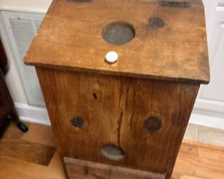 Primitive rustic wooden birdhouse with porcelain knob, folk art decor