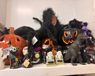 Halloween decorations lot, jack-o-lanterns, black cats, ghosts, spooky figurines