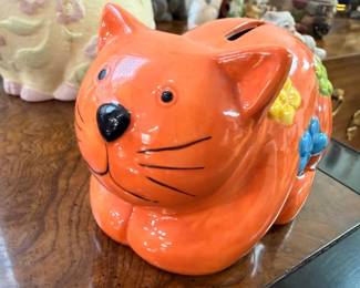 Vintage orange tabby cat ceramic cookie jar