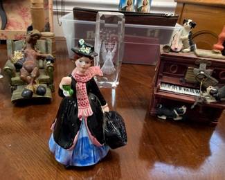 Porcelain lady figurine in pink shawl and blue skirt, collectible figurines lot