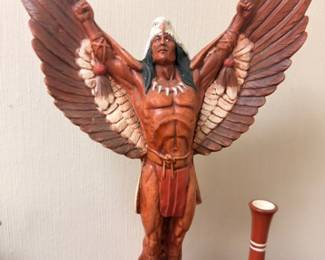Large carved wooden Native American eagle dancer sculpture, hand-painted figurine