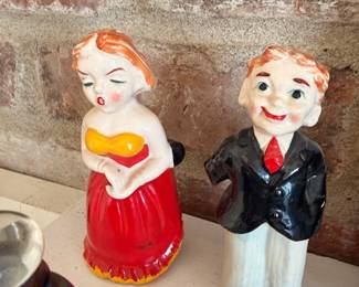 Vintage ceramic couple figurines, man and woman in formal dress