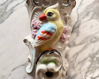 Vintage porcelain bluebird wall pocket planter