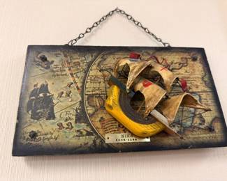 Pirate nautical 3D wall plaque with treasure map, swords, and chain