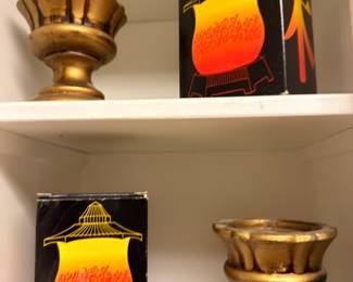 Brass pedestal urns and vintage stained glass style lantern lamp