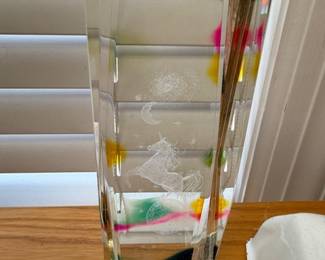 Lucite acrylic resin block with embedded dried flowers, decorative paperweight