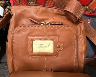 Fossil leather handbag, tan crossbody purse, designer bag