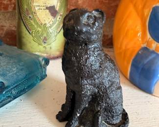 Vintage cast iron dog figurine, assorted collectibles and ceramics