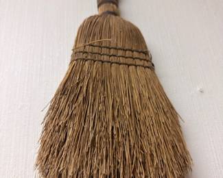 Vintage straw whisk broom, handmade hearth broom