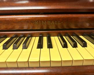 Kimball upright piano, ivory keys, dark wood cabinet