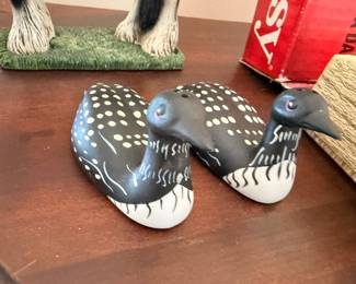 Hand-painted wooden loon duck decoys, pair